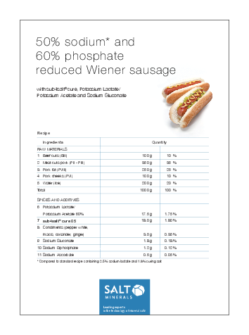50% sodium and 60% phosphate reduced wiener sausage